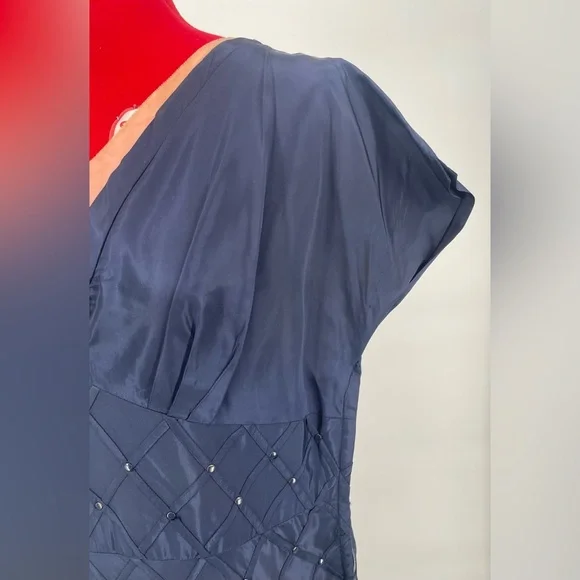 1950s Pickwick Fashions Navy Blue Fit & Flare Formal Short Sleeve Dress - Picture 13 of 15